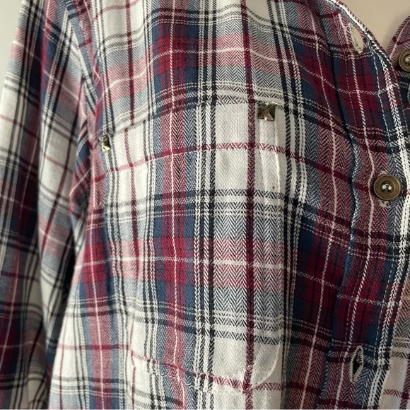 Lola P Studded Western Cowgirl Shirt Plaid Flannel Grunge 100% Cotton Size Large - Picture 5 of 9